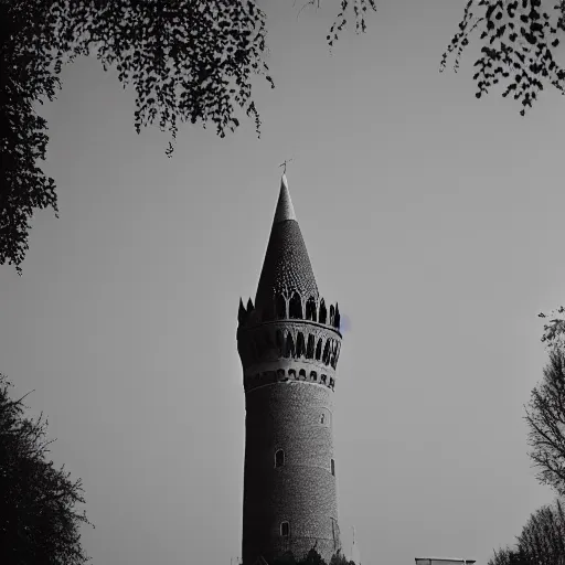 Prompt: Kremlin tower flying as rocket, foggy weather, film still, heavy grain