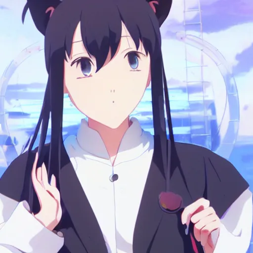 Image similar to a black cat wearing a lab coat, illustration concept art anime key visual trending pixiv fanbox by wlop and greg rutkowski and makoto shinkai and studio ghibli and kyoto animation symmetrical facial features