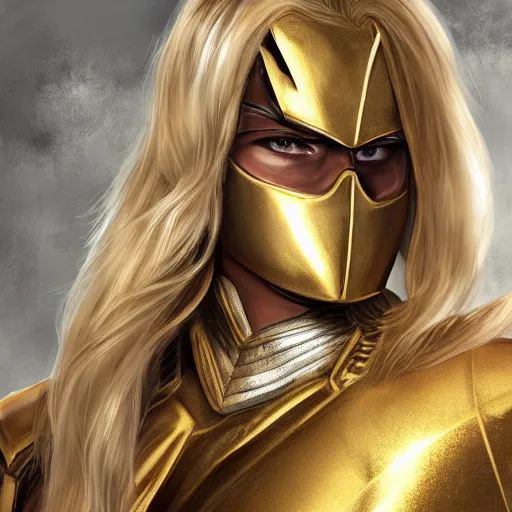 Prompt: a man wearing golden armor, blonde, long hair, pixiv, hyperrealistic