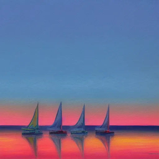 Prompt: Pastel painting of sailboats in the sunset