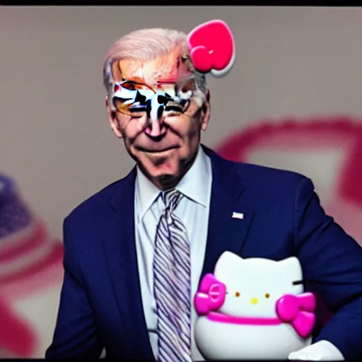 Image similar to joe biden as hello kitty, film still, cinematic lighting