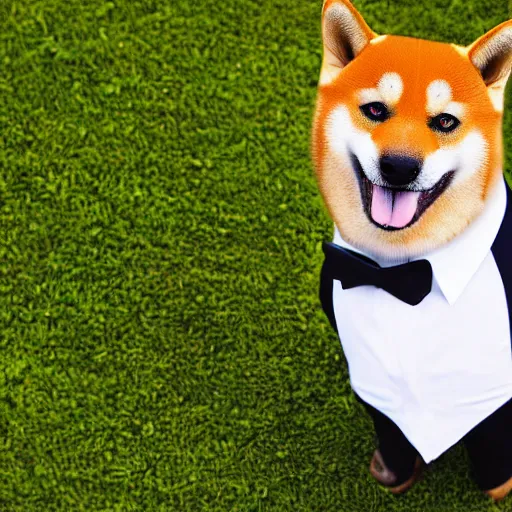 Image similar to A Shiba Inu dog dressed as a business man, realistic, 4k