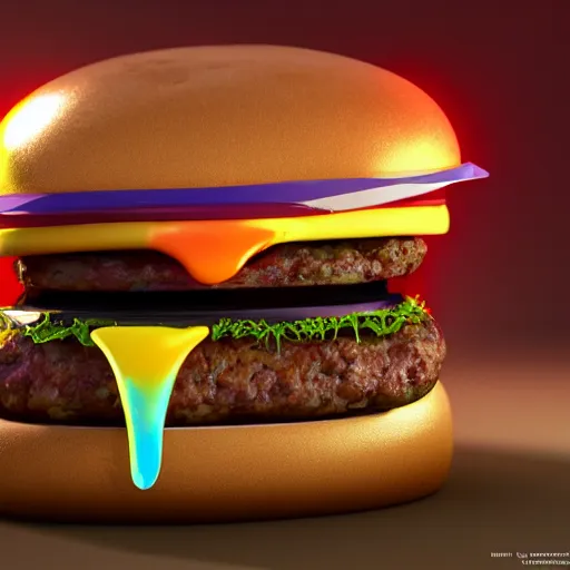 Image similar to burger, splash, burger machine, align art, 3 d render, incredible details, highly detailed, photorealistic, disney pixar, smooth, octane render, iridescent, 8 k