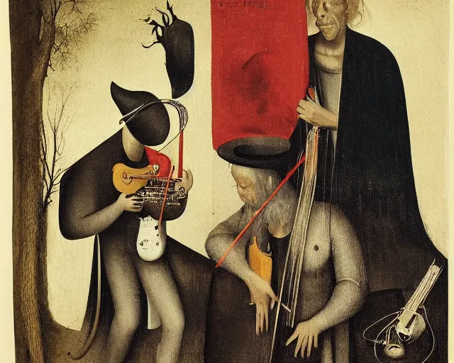 Prompt: ornette coleman and marc ribot by hieronymus bosch