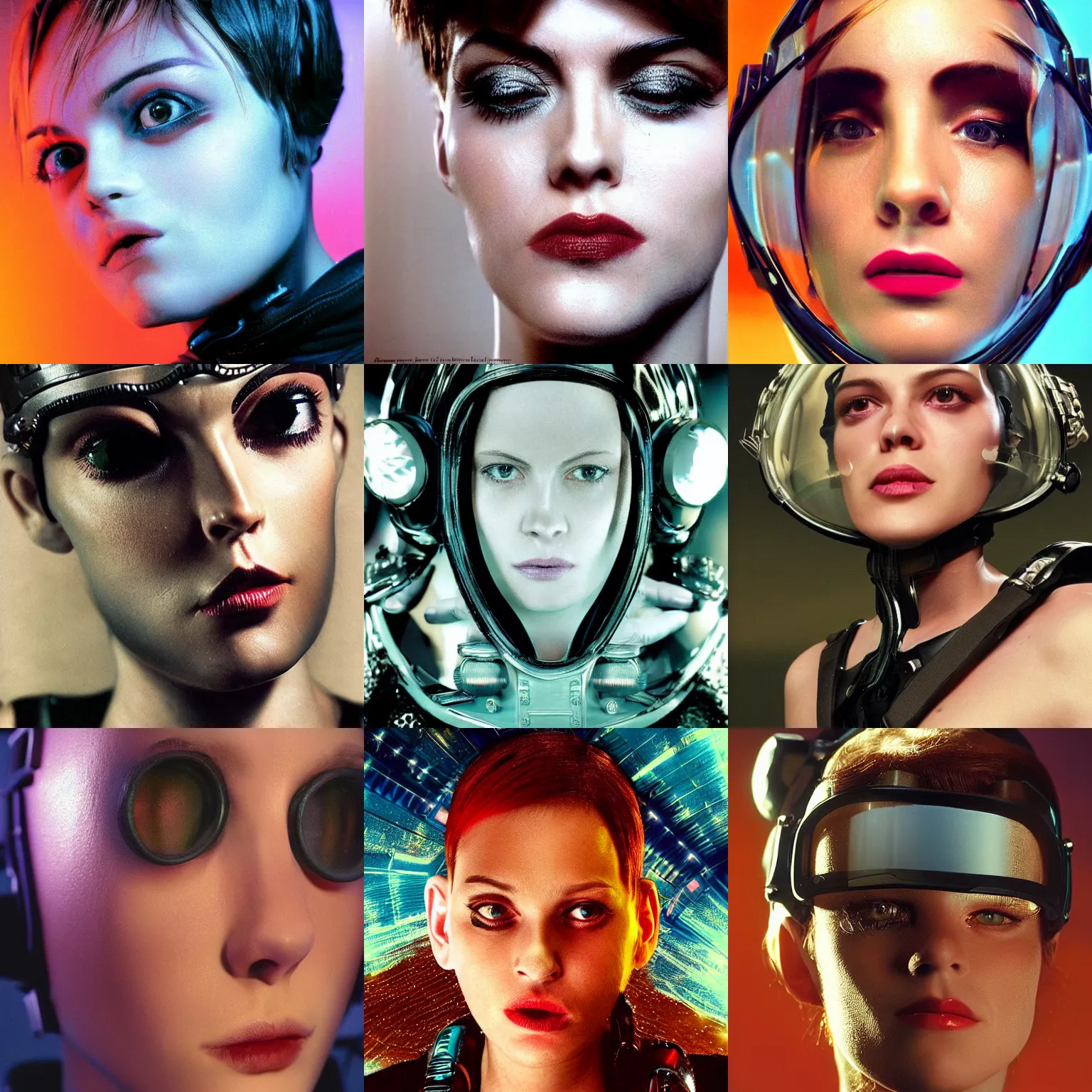 Prompt: beautiful extreme closeup portrait photo in style of 1990s frontiers in retrofuturism deep diving helmet fashion magazine wachowski edition, highly detailed, focus on puckered lips, soft lighting