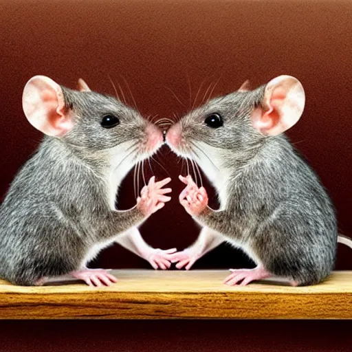 Prompt: two rats. Armwrestling. Detailed photo.