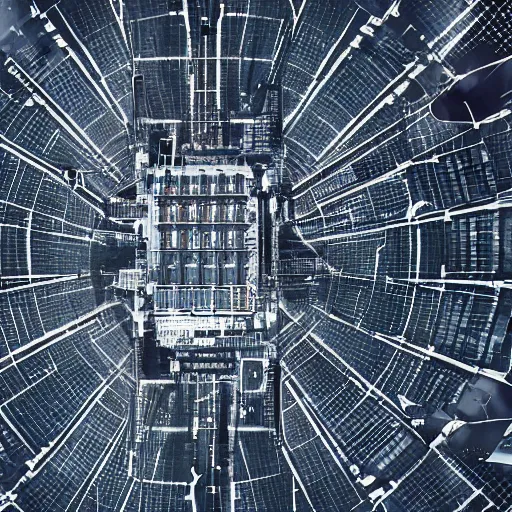 Prompt: photo of a power grid at night birds eye view inception cinematic