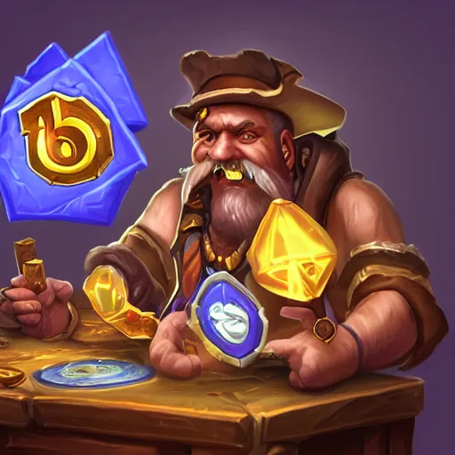 Prompt: a man spending all his money on hearthstone, digital art