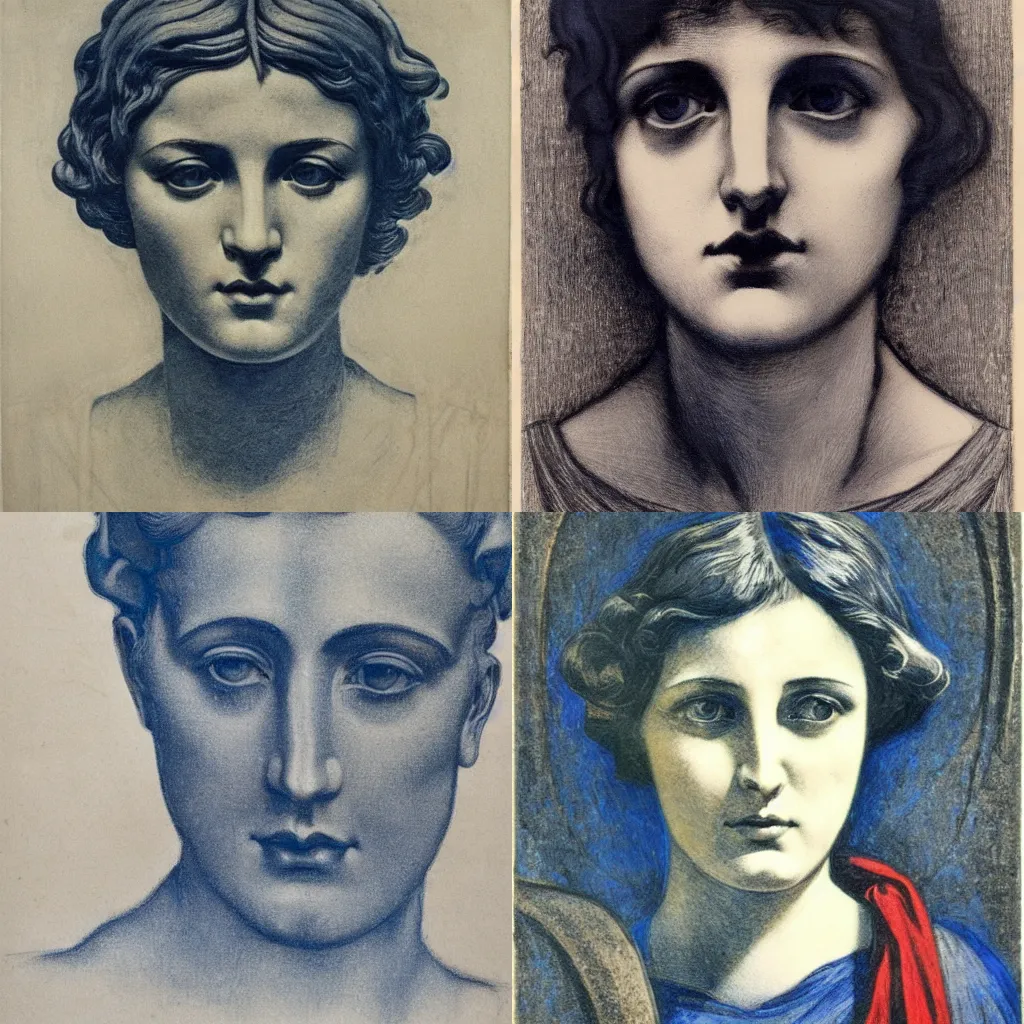 Prompt: portrait, greek realist, lithograph, art nouveau ( 1 9 2 2 ), pyrrol scarlet, titanium white, phthalo blue, stathmore 2 0 0, 3 5 mm, f 1. 4, grisaille, luminous