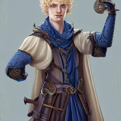 Image similar to portrait, 27 years old man, blue eyes, blond curls, charming, handsome :: rich expensive medieval clothes :: high detail, digital art, fantasy, RPG, concept art, illustration