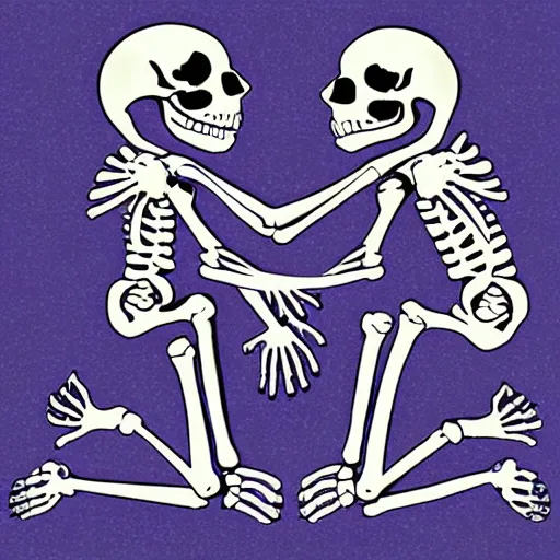 Prompt: skeletons hugging each other infront of moon, modernizm