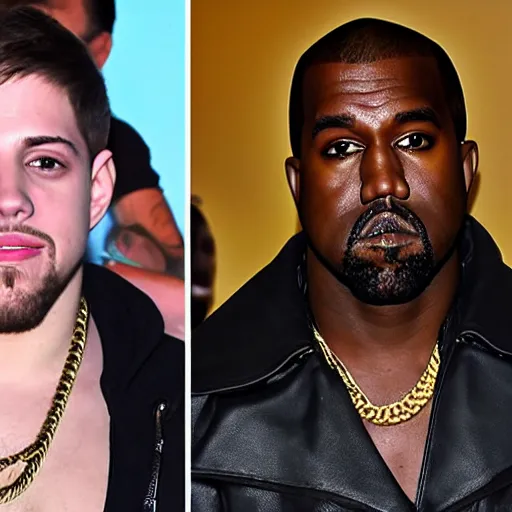 Prompt: kanye west and pete davidson dualing each other with lightsabers