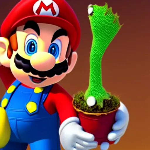 Prompt: super Mario with giant Venus flytrap