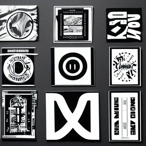 Image similar to black on white graphic design stickers in style of david rudnick, eric hu, acid, y 2 k, brutalism