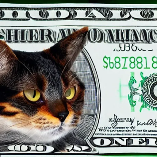 Image similar to President Tortoiseshell Cat on a $50 bill