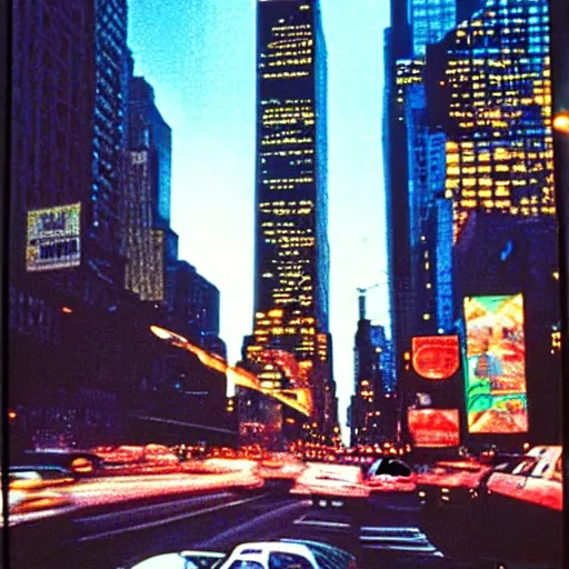 Image similar to Beautiful colored-photo cameraphone 1988 soft Photograph of New York city a night