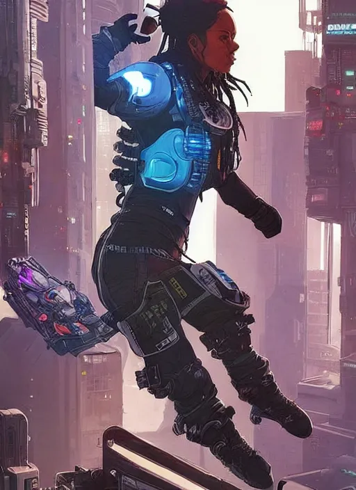 Prompt: apex legends cyberpunk free runner. concept art by james gurney and mœbius. gorgeous face, cinematic, dramatic lighting ( cyberpunk 2 0 7 7 ), clean aesthetic