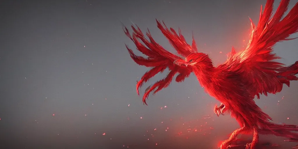 Image similar to artwork of a red phoenix, highly detailed, artstation, night black sky background, smooth illustration, digital art, unreal engine, ultra realistic, fine art, concept art