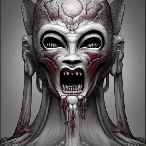 Image similar to naraka buddhist demon korean female, nazgul, happy female alien, tubular creature, blood vessels, no face, dystopian surrealism, alex ries zdzisław beksinski, symmetrical long head, smooth marble surfaces, smooth marble surfaces, detailed ink illustration, detailed ink illustration, raiden metal gear, cinematic smooth stone, deep aesthetic, concept art, intricate