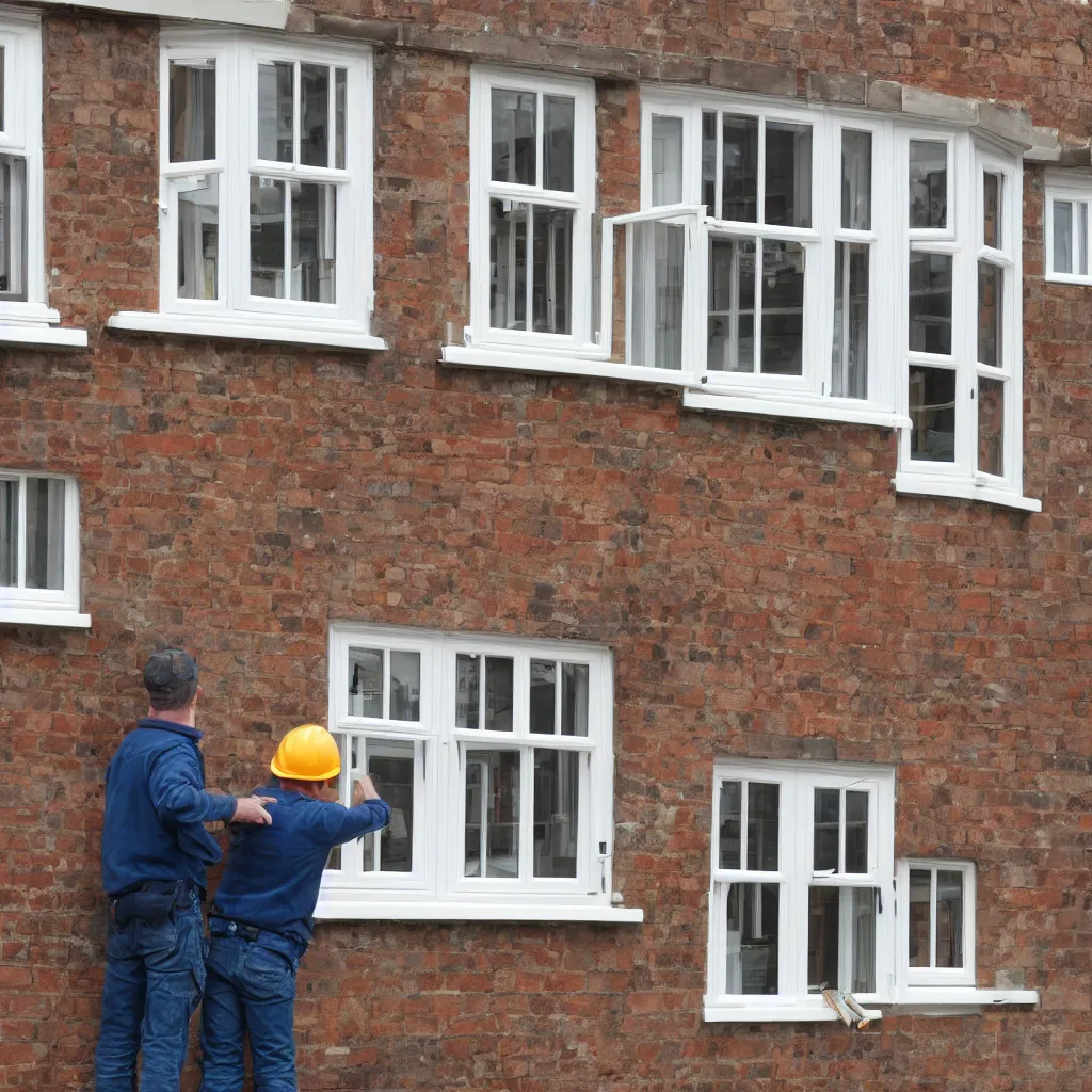 Image similar to builders inspecting and discussing single sash window