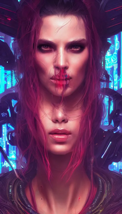 Image similar to cyberpunk angry gorgeous warlock, neon, fibonacci, sweat drops, insane, intricate, highly detailed, digital painting, artstation, concept art, smooth, sharp focus, illustration, Unreal Engine 5, 8K, art by artgerm and greg rutkowski and alphonse mucha