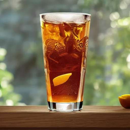 ice t, iced tea glass with ice, hybrid, by alfons Stable Diffusion