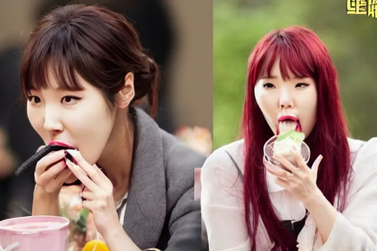 Image similar to Lee Ji-eun, seductively eating