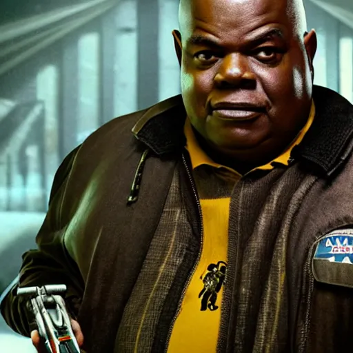 Image similar to Portrait of Huell from Breaking Bad as the emperor of humanity from warhammer 40k in Gears of War, splash art, movie still, cinematic lighting, dramatic, octane render, long lens, shallow depth of field, bokeh, anamorphic lens flare, 8k, hyper detailed, 35mm film grain