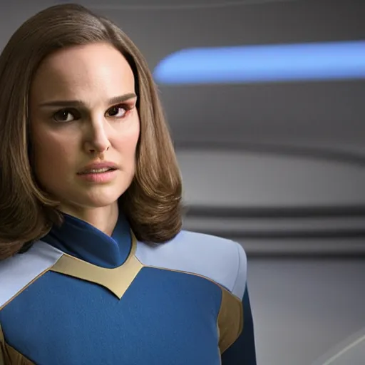 Prompt: Natalie Portman in Star Trek, (EOS 5DS R, ISO100, f/8, 1/125, 84mm, crisp face)