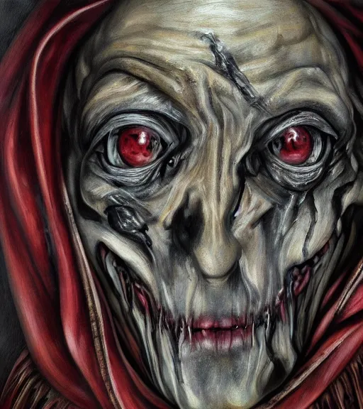 Prompt: high quality high detail painting by chetzaar, guardian of hell, horror, creepy, wrinkles, hd