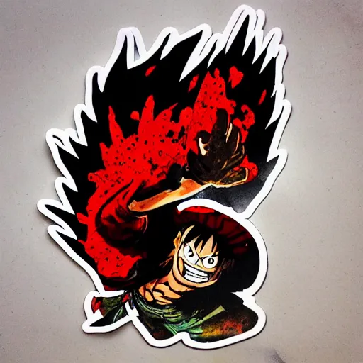 Image similar to die cut sticker, luffy gear 4, splatter paint on paper