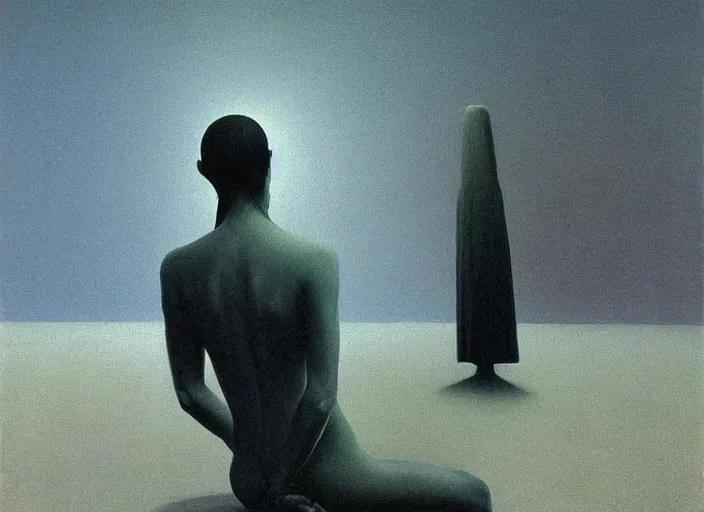 Image similar to portrait painting of meditation, science fiction, Edward Hopper and James Gilleard, Zdzislaw Beksinski, highly detailed