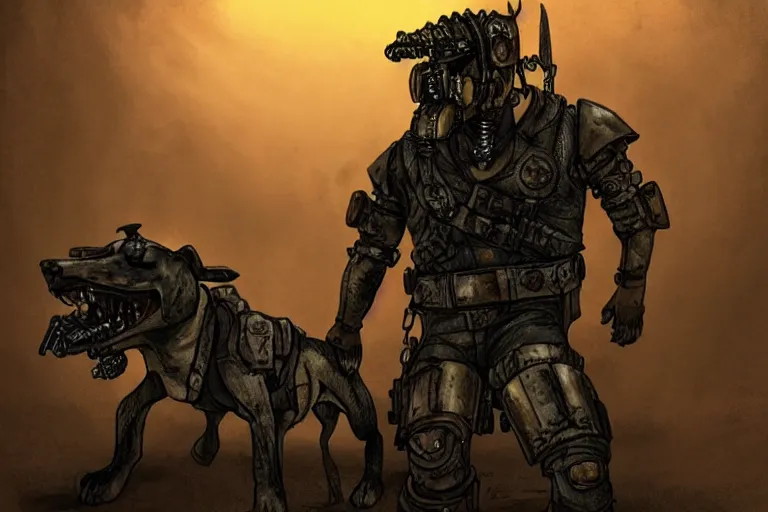 Image similar to a good ol'hound dog fursona ( from the furry fandom ), heavily armed and armored facing down armageddon in a dark and gritty version from the makers of mad max : fury road. witness me.