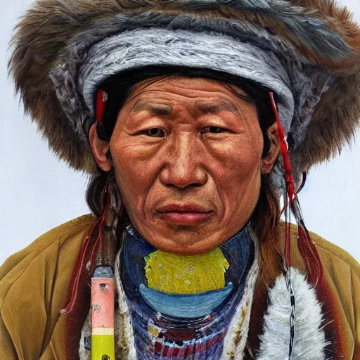 Image similar to high quality high detail painting by lucian freud, hd, portrait of tibetan skimo