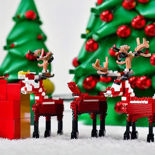 Prompt: lego reindeers, santa, christmas tree, 4k, photo realistic,