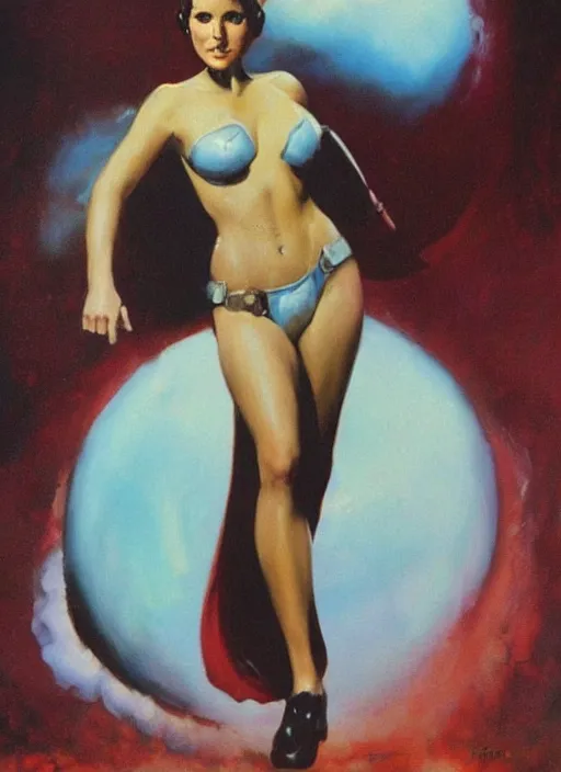 Image similar to oil painting of Princess Leia by frank frazetta alluring pin up deviant art star wars