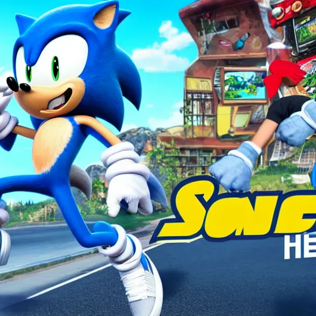 Image similar to still of sonic playing videogames in sonic the hegdehog movie