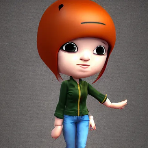 Prompt: Full body 3D rendering of a cute cartoon female character, she has short hair and wear boyish outfit, video game art, trending on artstation