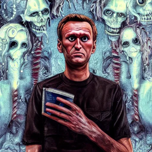 Image similar to navalny became cringe ugly lovecraftian degenerate abomination, photo - realistic, color image, 2 k, highly detailed, bodyhorror, occult art