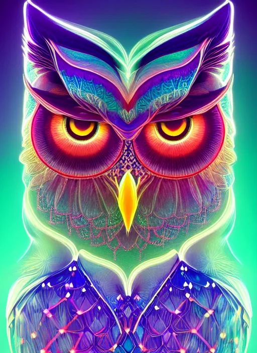 Image similar to symmetry!! product render poster vivid colors divine proportion owl, ice and snow, glowing fog intricate, elegant, highly detailed, digital painting, artstation, concept art, smooth, sharp focus, illustration,