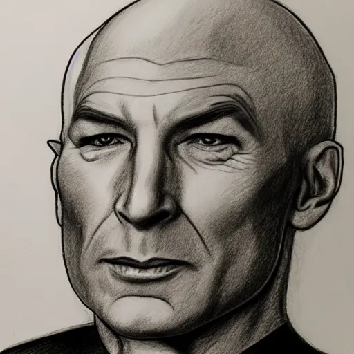 Prompt: a pencil sketch of jean - luc picard