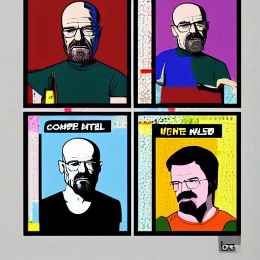 Image similar to walter white, breaking bad in a pop art comic style