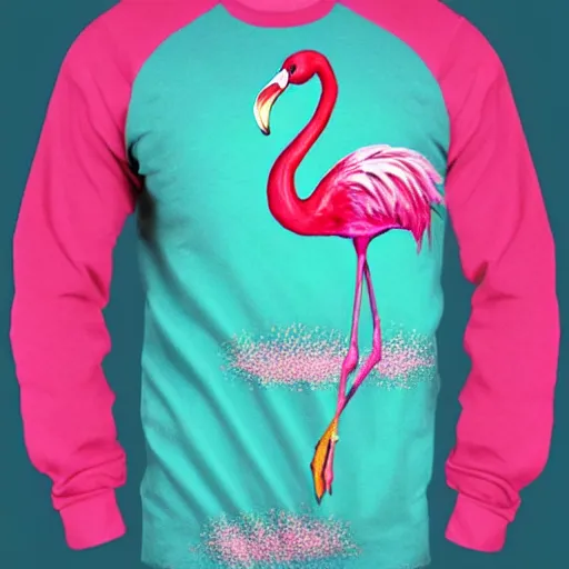 Prompt: colorful flamingo - cupcake on a shirt