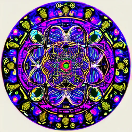 Prompt: “intricate psychedelic black light art mandala by dan mumford”
