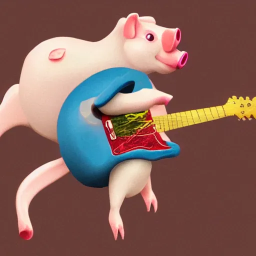 Image similar to The swell pig rat playing guitar while jumping in parachute