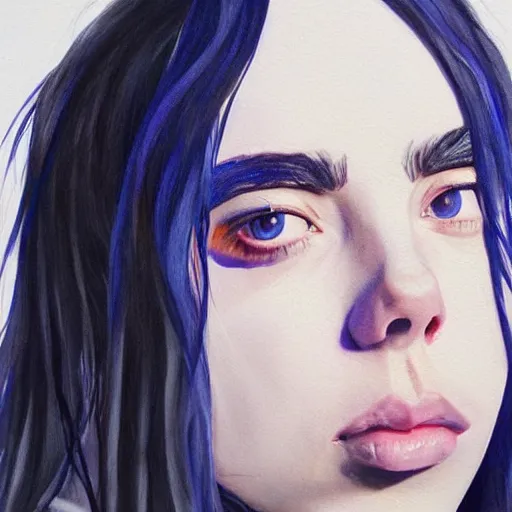 Image similar to Billie Eilish painted by Feng Zhu