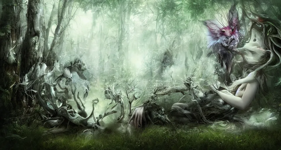 Image similar to Enchanted and magic forest, by ryohei hase