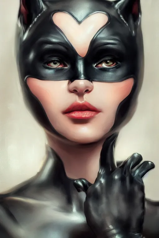 Prompt: beautiful aesthetic three-quarter portrait of Catwoman by wlop and Julia Razumova, headshot, deviantArt, trending on artstation, artstation HQ