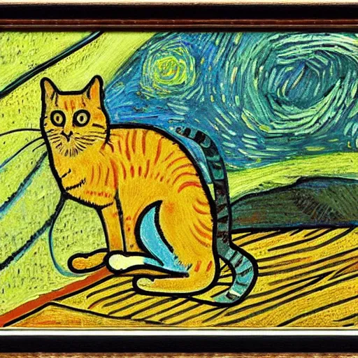 Prompt: a cat, in the style of van gogh and max ernst