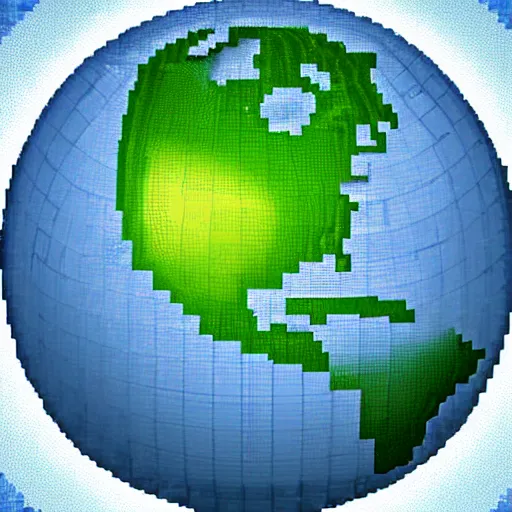 Prompt: the earth with the text wp inside, pixel arts, highly detailed